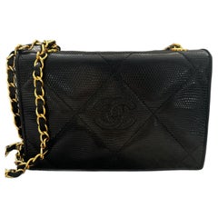 Chanel CC Logo Matelasse Eidechse Leder Kette Umhängetasche Schwarz
