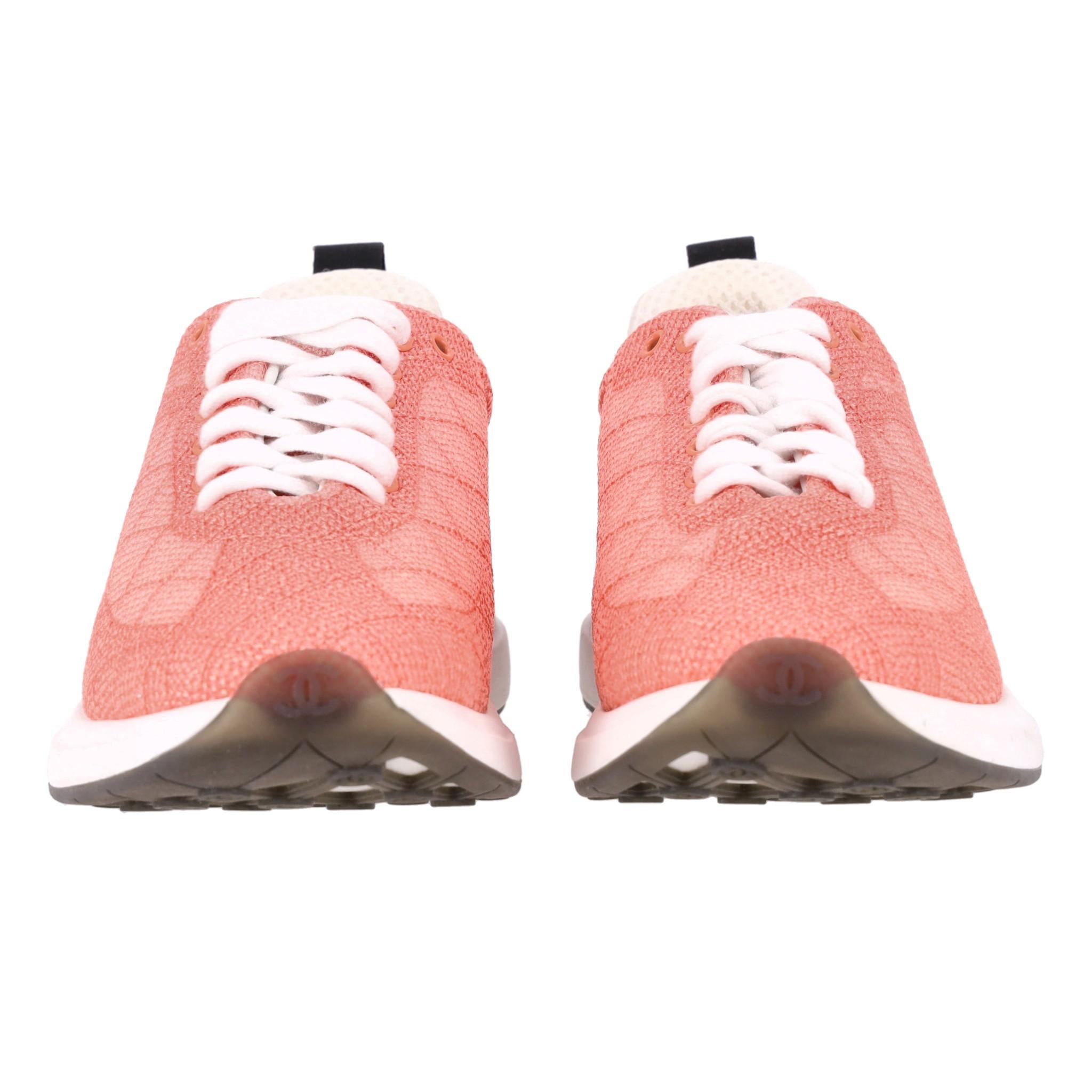 Pink Chanel 'CC' Logo Mesh Embroidered Sneakers For Sale