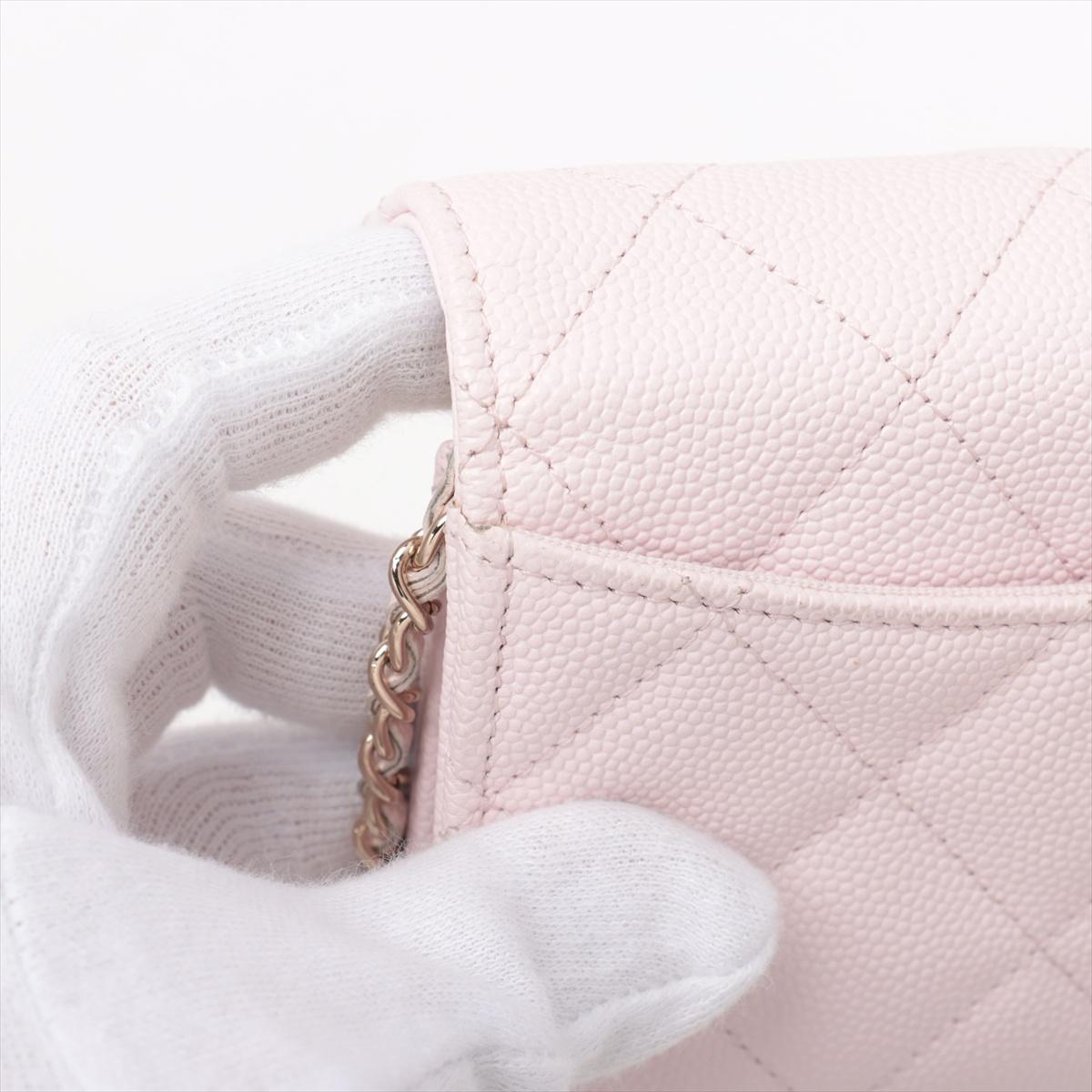 Chanel CC Logo Mini Matelasse Caviar Skin Chain Shoulder Bag Pink 9