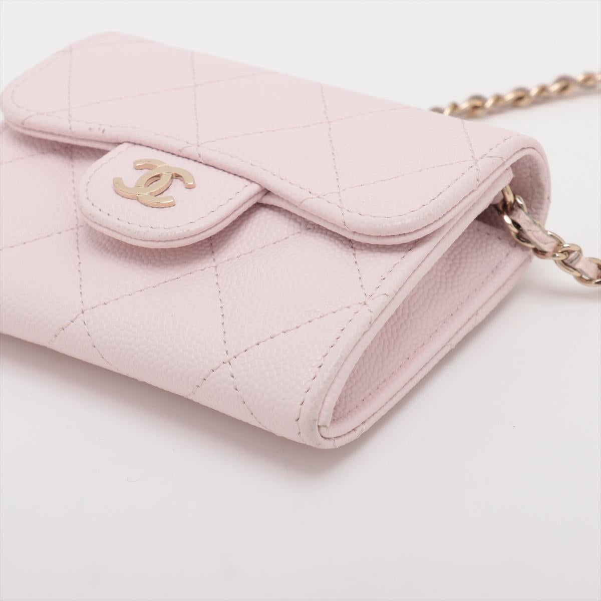 Chanel CC Logo Mini Matelasse Caviar Skin Chain Shoulder Bag Pink In Good Condition In Humacao, PR