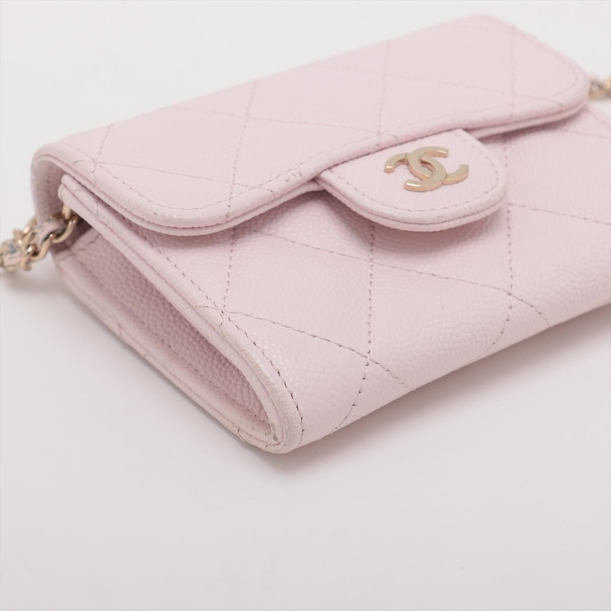Women's Chanel CC Logo Mini Matelasse Caviar Skin Chain Shoulder Bag Pink