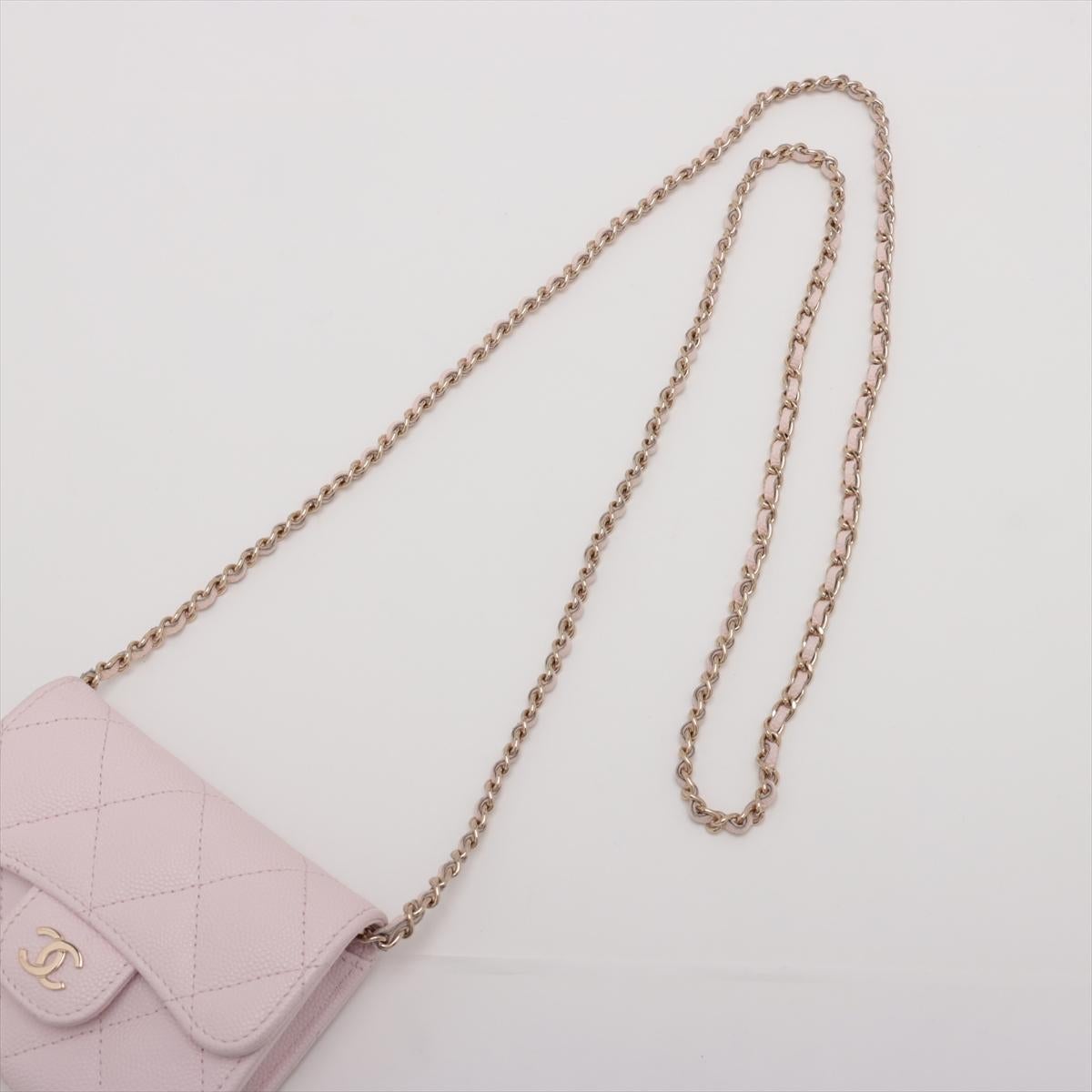 Chanel CC Logo Mini Matelasse Caviar Skin Chain Shoulder Bag Pink 1