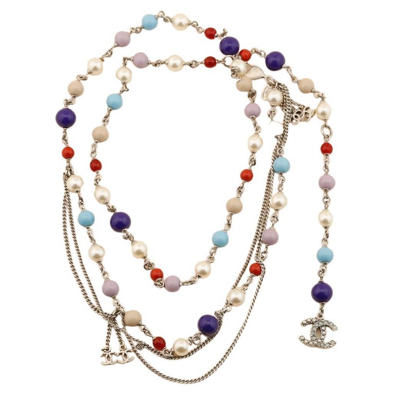 Chanel CC Logo Multicolor Long Necklace For Sale at 1stDibs