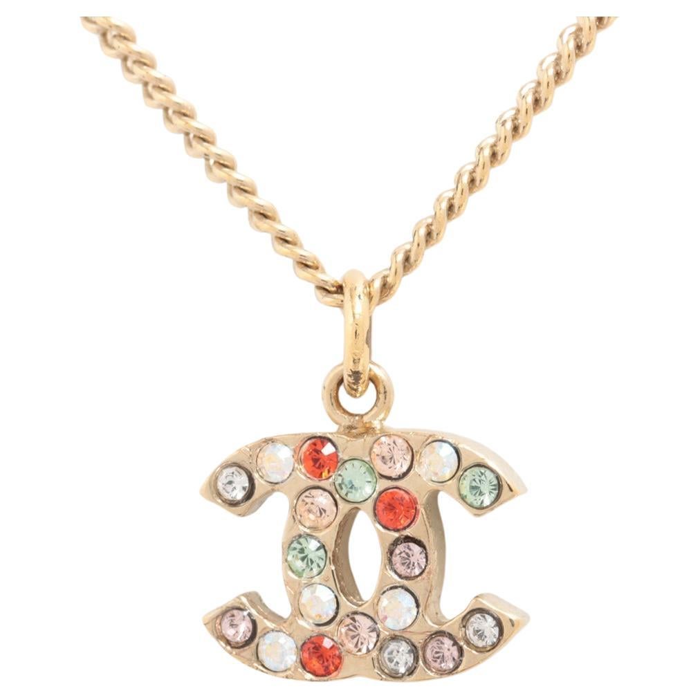 Chanel CC Logo Multicolor Rhinestone Necklace For Sale