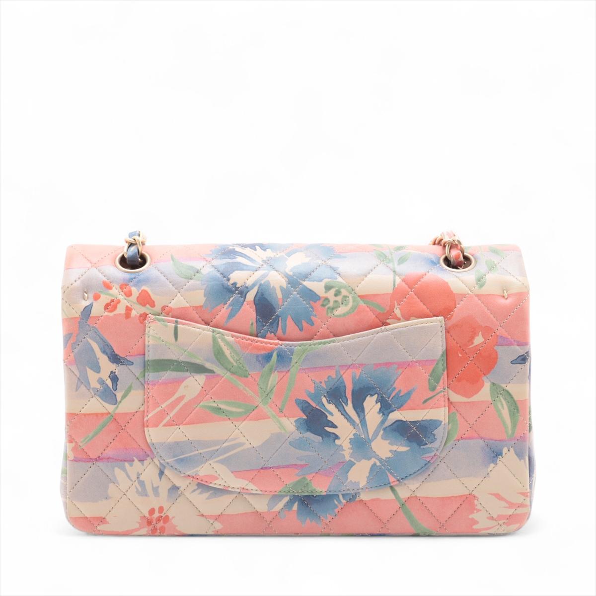 Chanel CC Logo Multicolor Acuarela Floral Matelasse Lambskin Double Flap Doubl Beige en venta