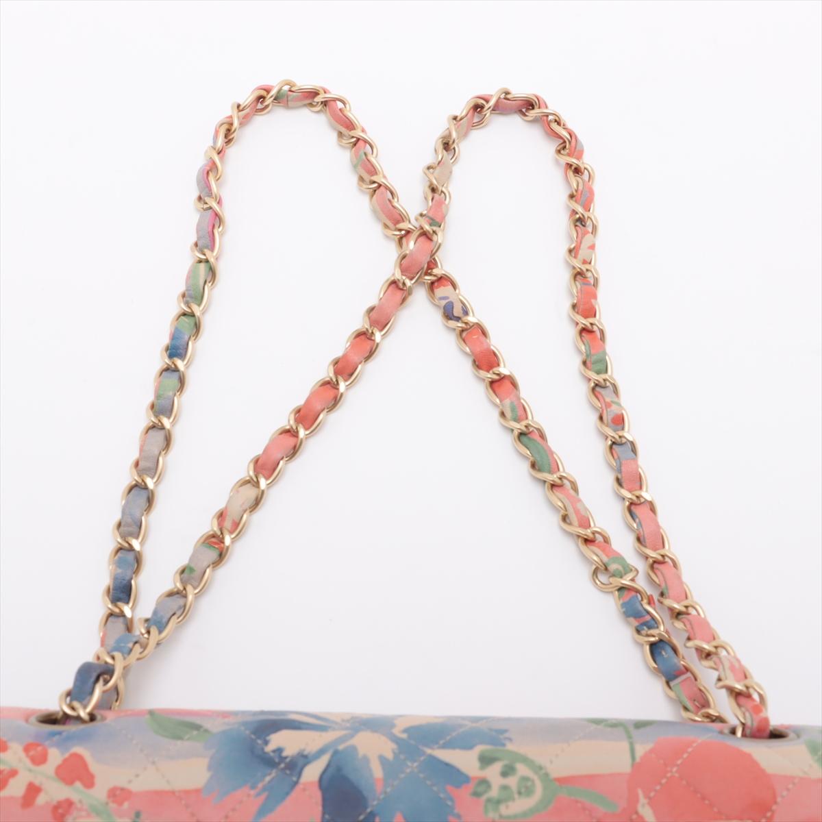 Chanel CC Logo Multicolor Acuarela Floral Matelasse Lambskin Double Flap Doubl en venta 2