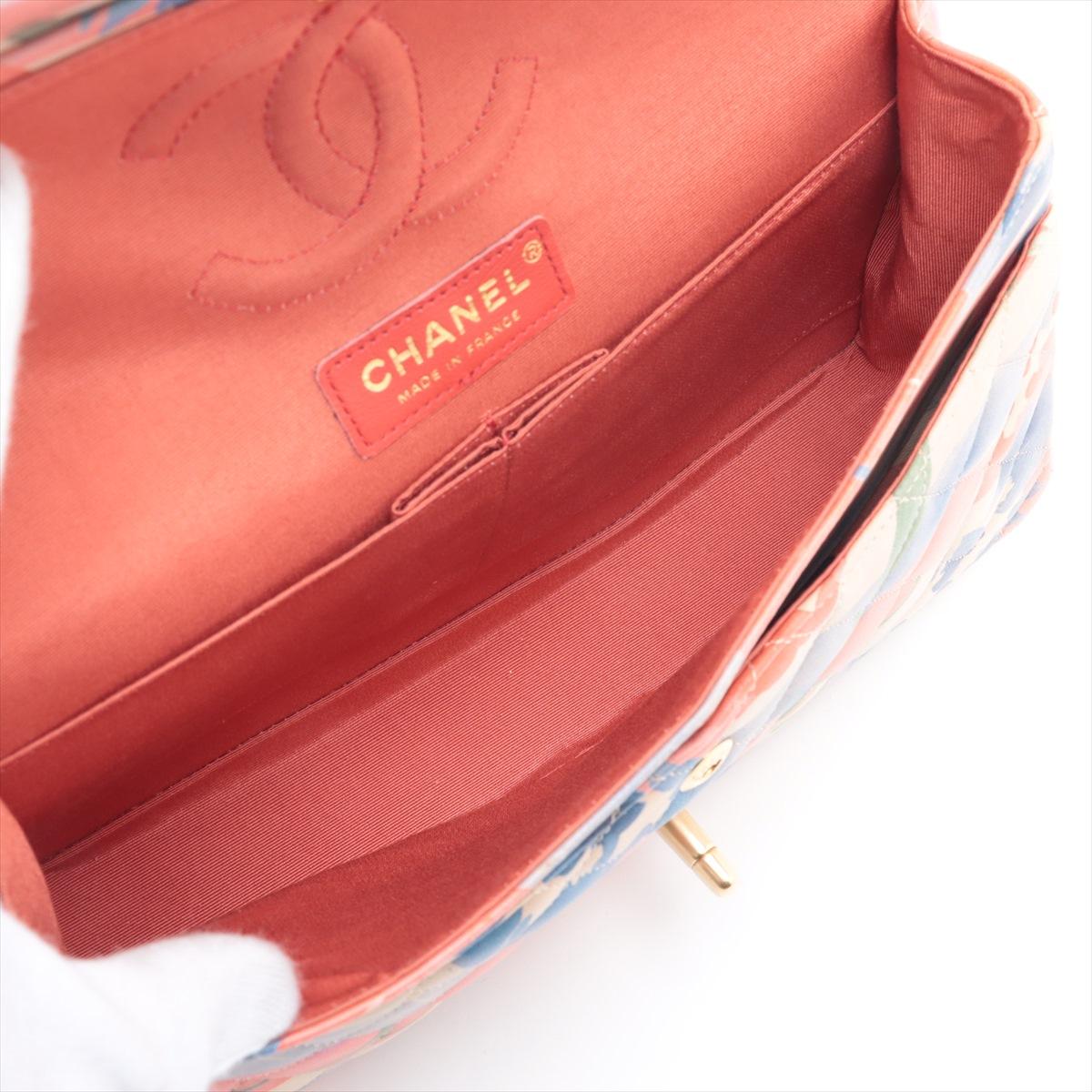 Chanel CC Logo Multicolor Acuarela Floral Matelasse Lambskin Double Flap Doubl en venta 3