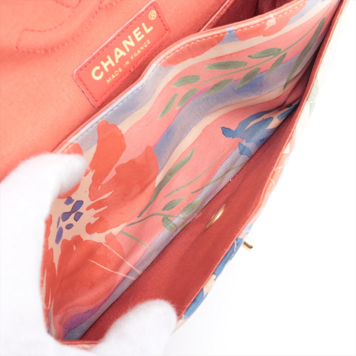 Chanel CC Logo Multicolor Acuarela Floral Matelasse Lambskin Double Flap Doubl en venta 4
