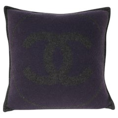Chanel CC Logo Navy Blue Grey Merino Wool Cashmere Throw Pillow Blanket