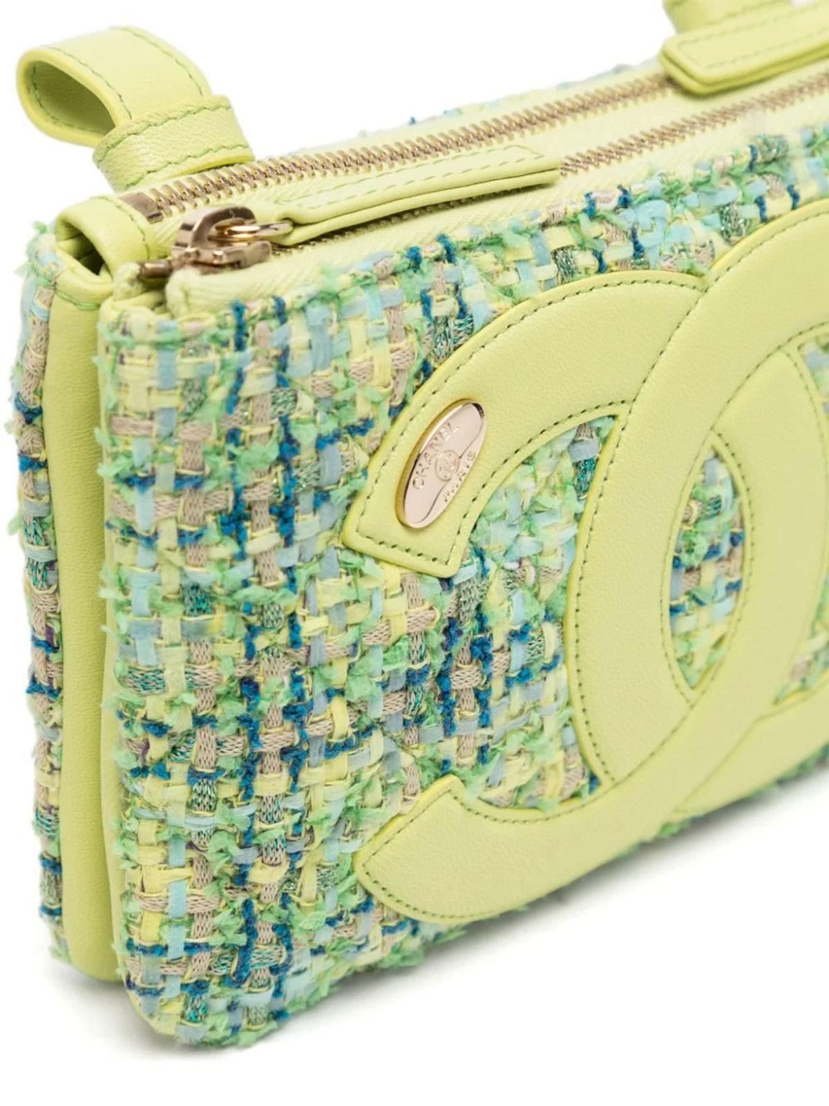 Chanel CC Logo Neon Lime Green Fantasy Tweed Waist Fanny Belt Bag For Sale 1