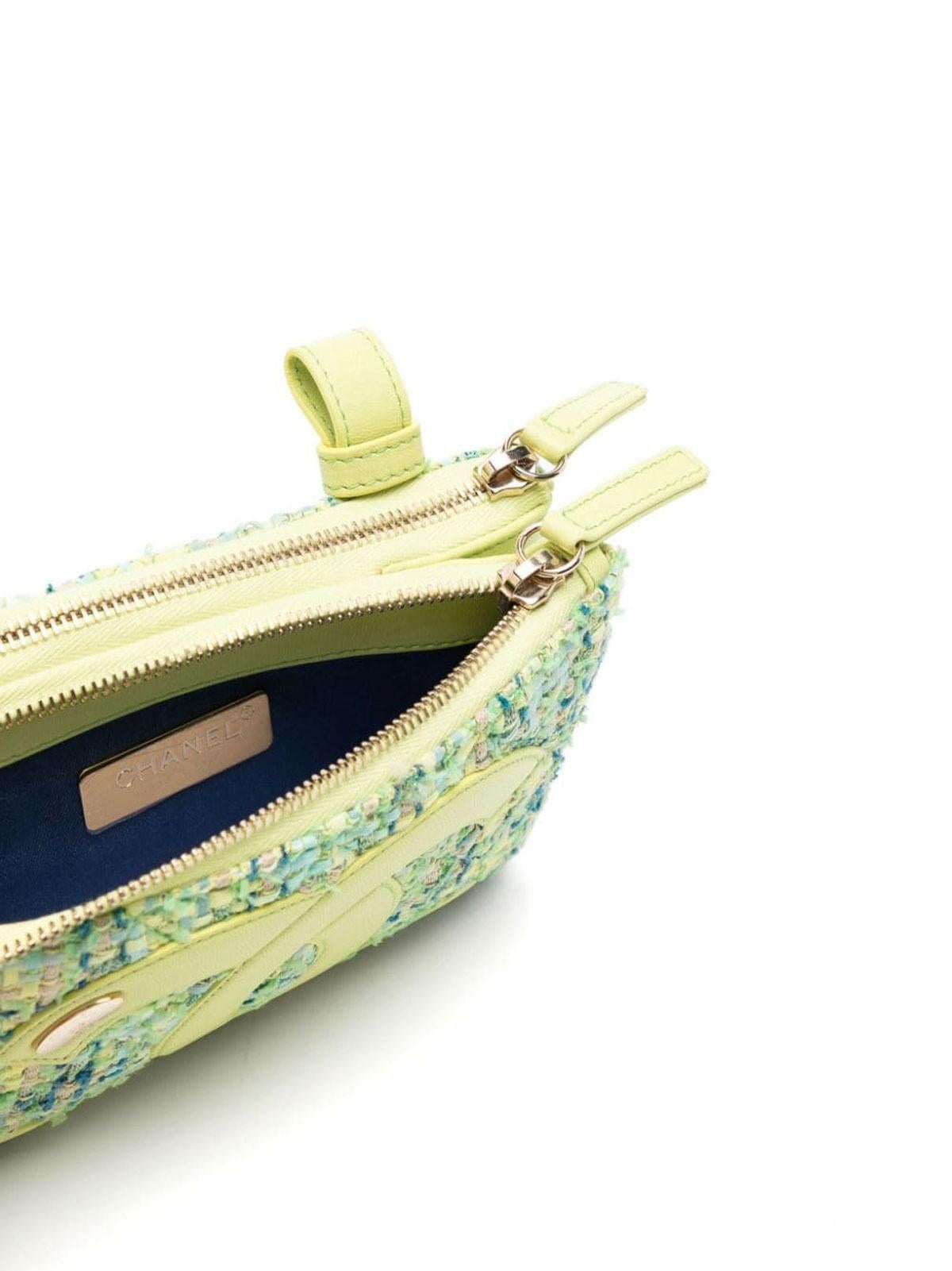 Chanel CC Logo Neon Lime Green Fantasy Tweed Waist Fanny Belt Bag For Sale 2
