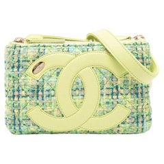 Chanel CC Logo Neon Lime Green Fantasy Tweed Waist Fanny Belt Bag