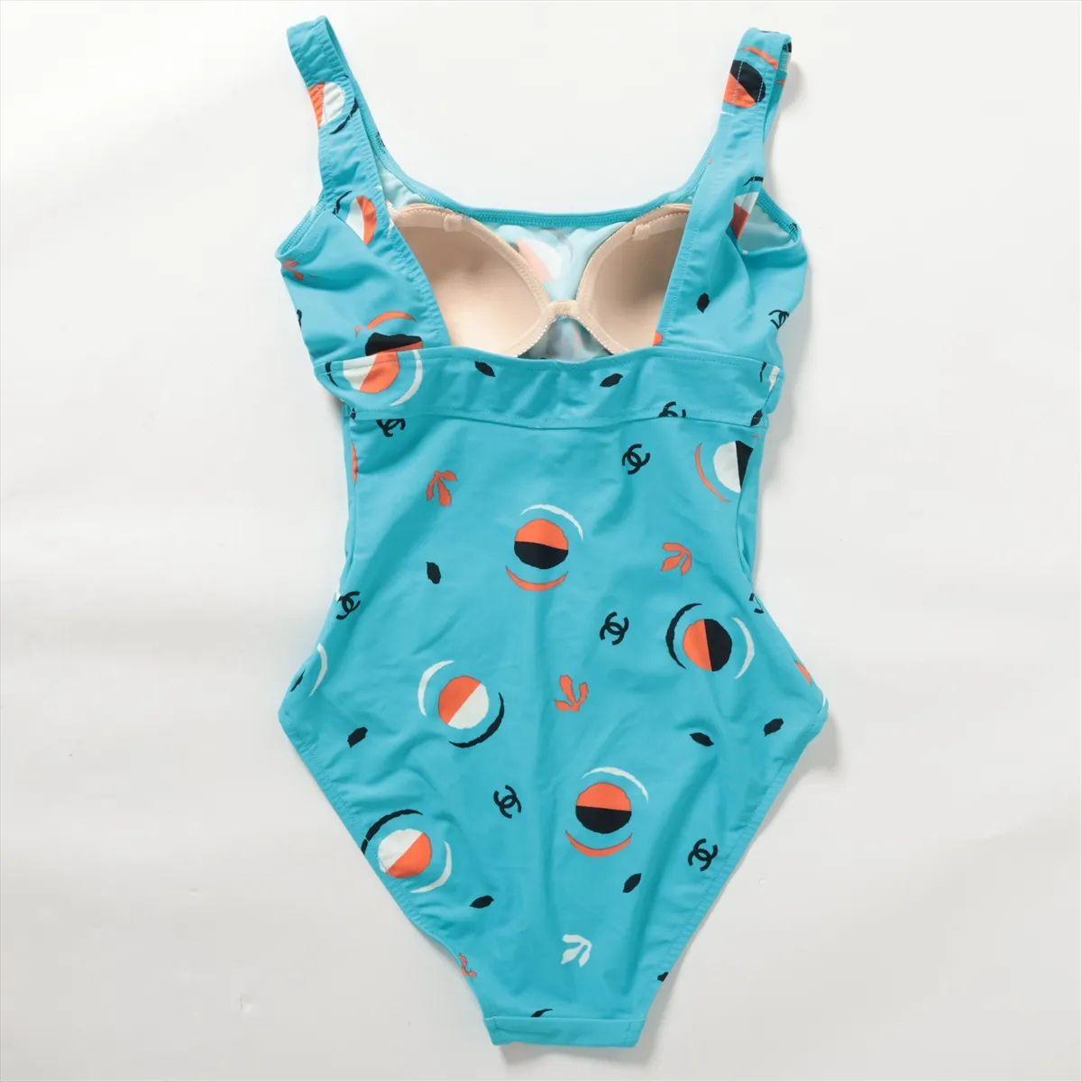 Chanel CC Logo Nylon One-Piece Swimwear Light Blue In Good Condition For Sale In Humacao, PR