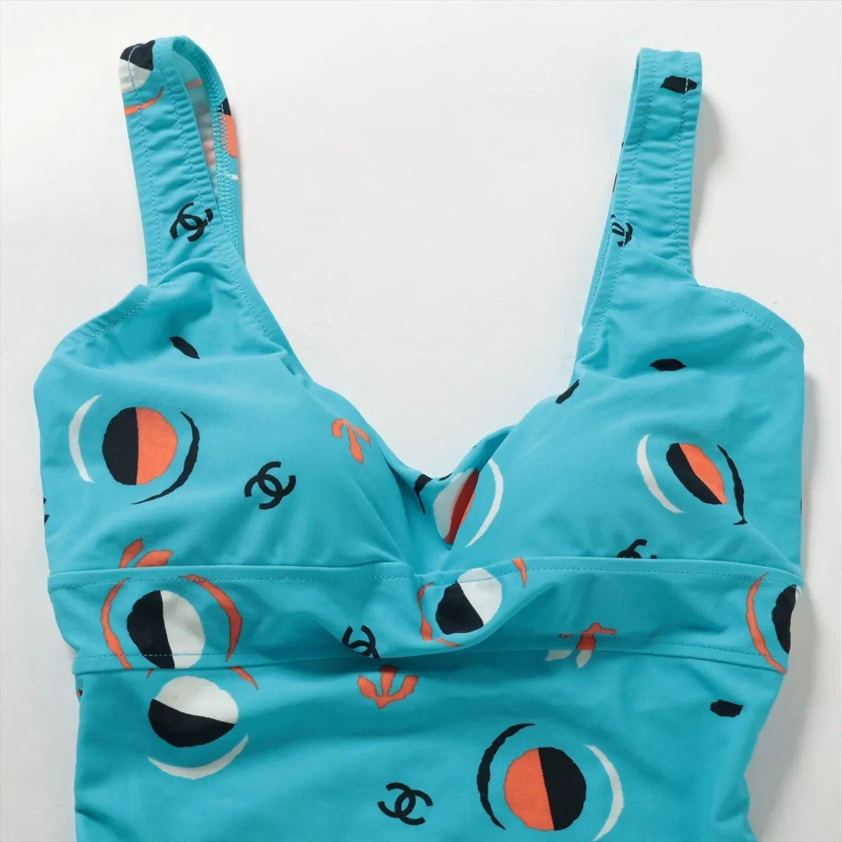 Women's Chanel CC Logo Nylon One-Piece Swimwear Light Blue For Sale