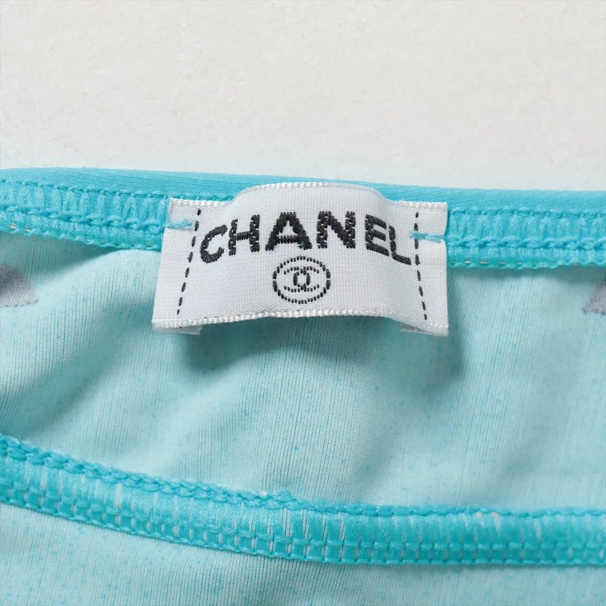 Chanel CC Logo Nylon One-Piece Swimwear Light Blue For Sale 2