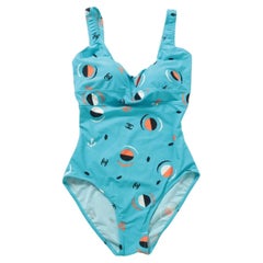 Chanel CC Logo Nylon One-Piece Swimwear Light Blue