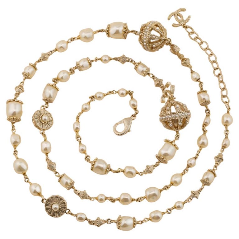 Chanel CC Logo Paris in Rome Pearl Long Necklace at 1stDibs