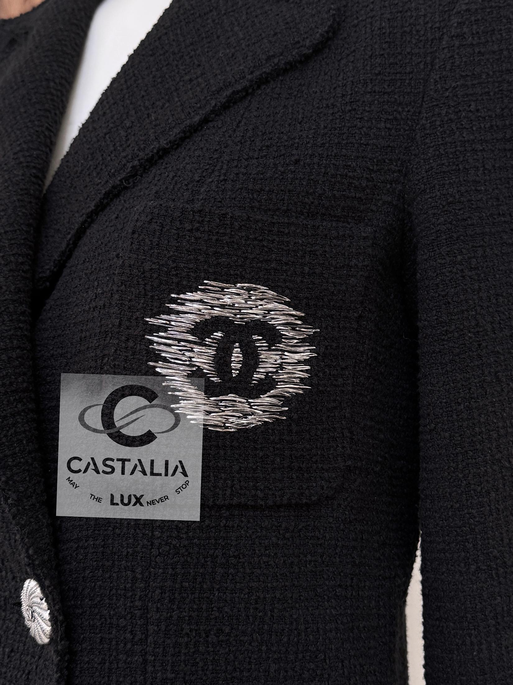 Chanel CC Logo Patch Veste en tweed noir 36 FR 5