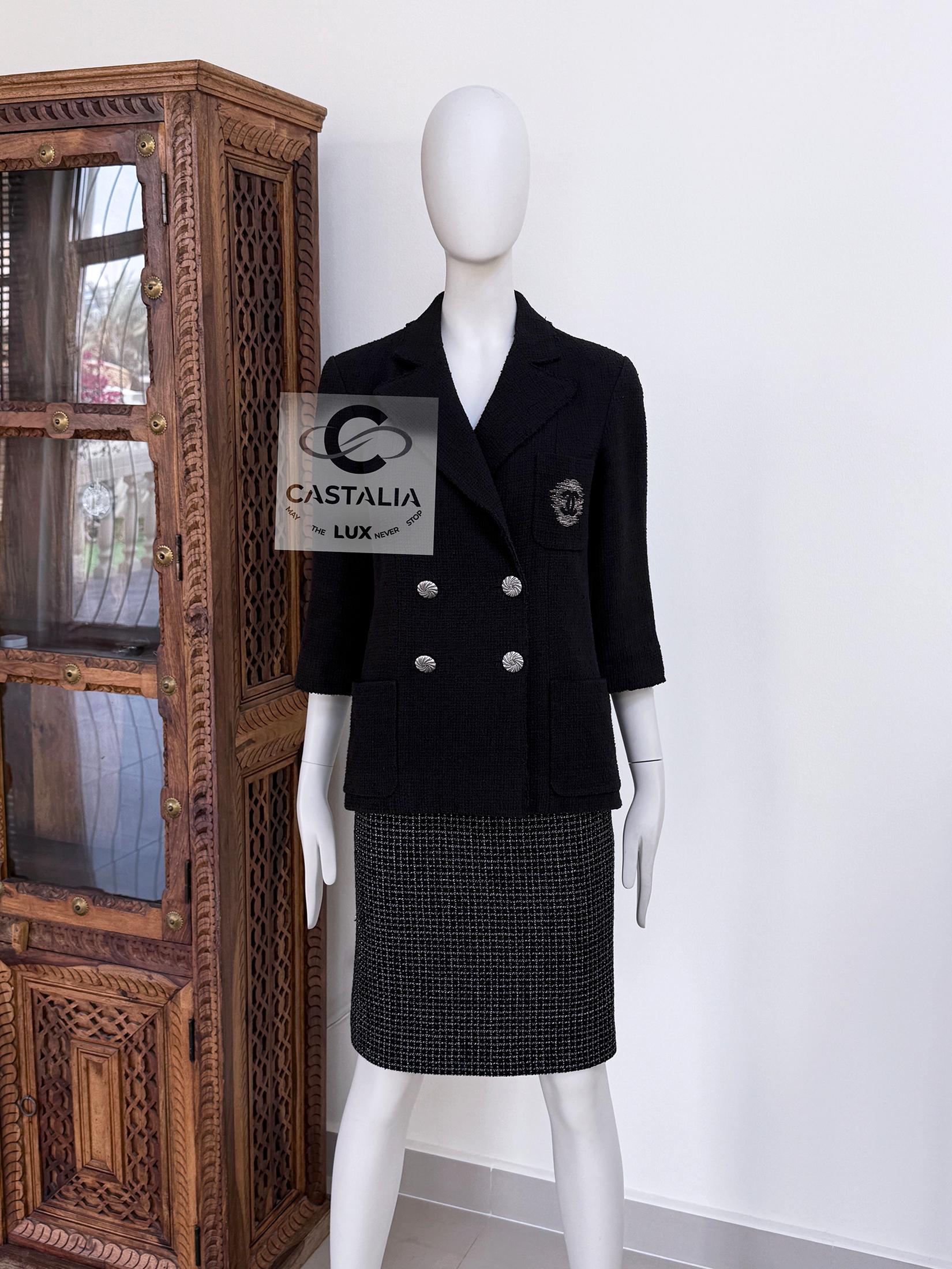 Chanel CC Logo Patch Veste en tweed noir 36 FR 6