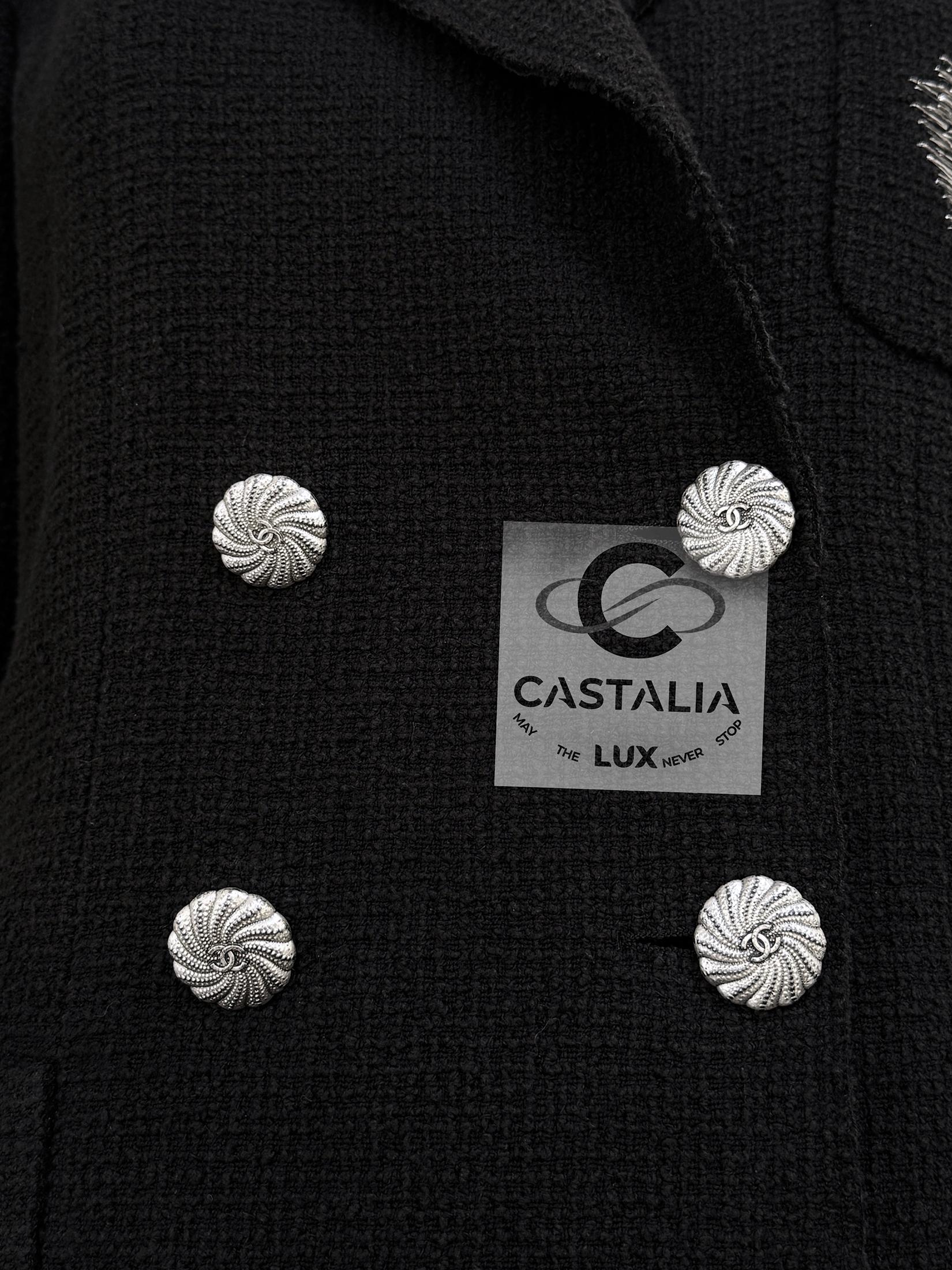 Chanel CC Logo Patch Veste en tweed noir 36 FR 7