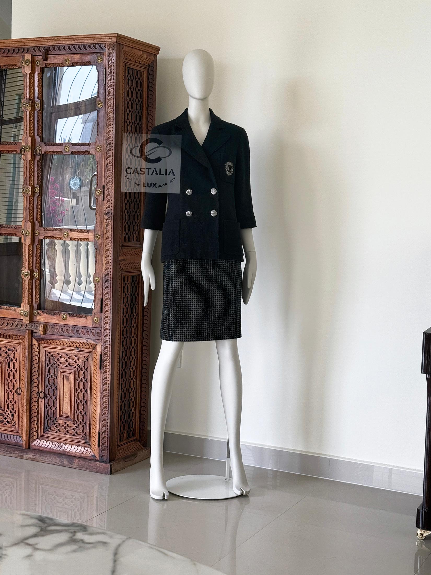 Chanel CC Logo Patch Veste en tweed noir 36 FR 8