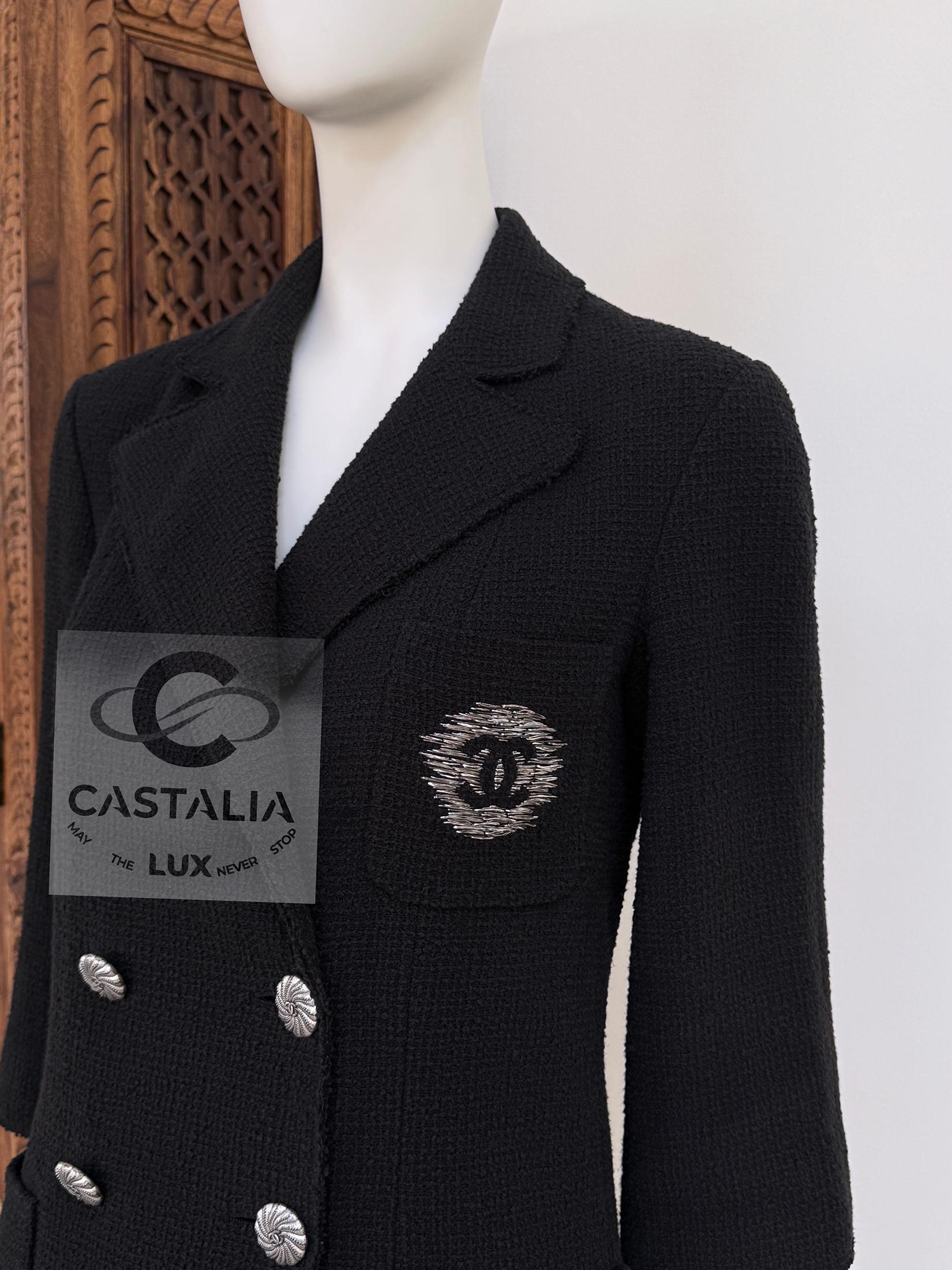 Chanel CC Logo Patch Veste en tweed noir 36 FR 9