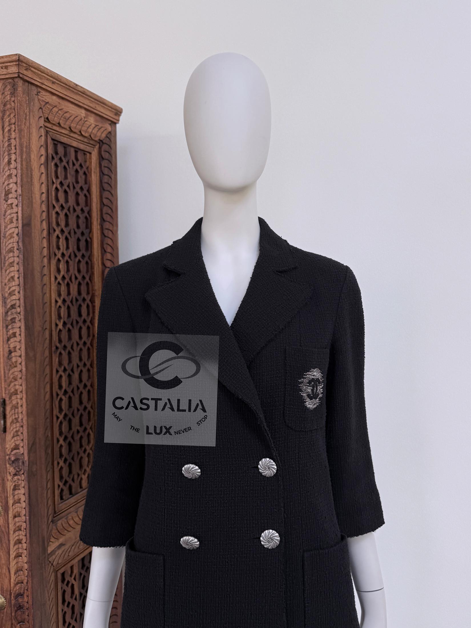 Chanel CC Logo Patch Veste en tweed noir 36 FR 10