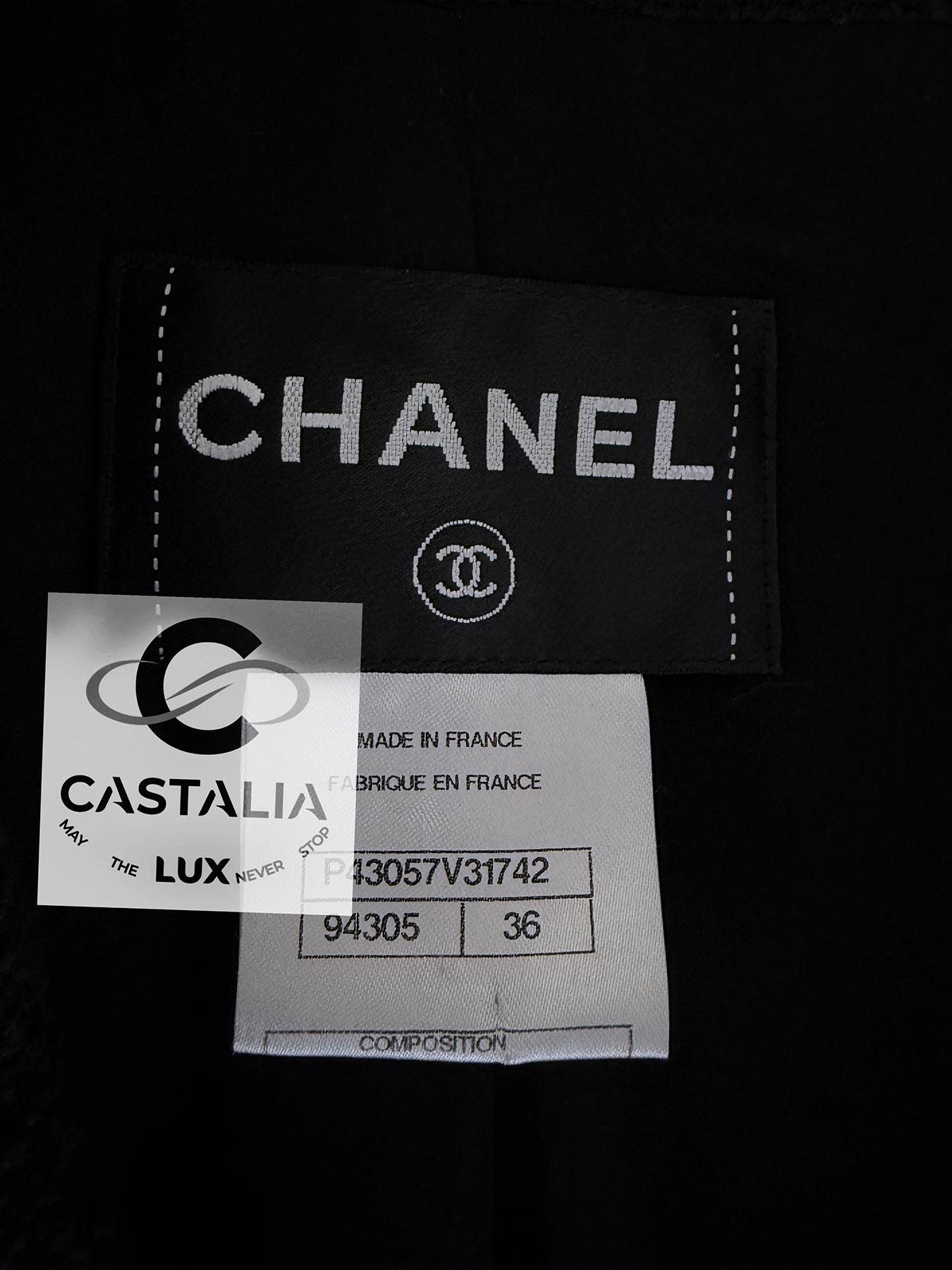 Chanel CC Logo Patch Veste en tweed noir 36 FR 13