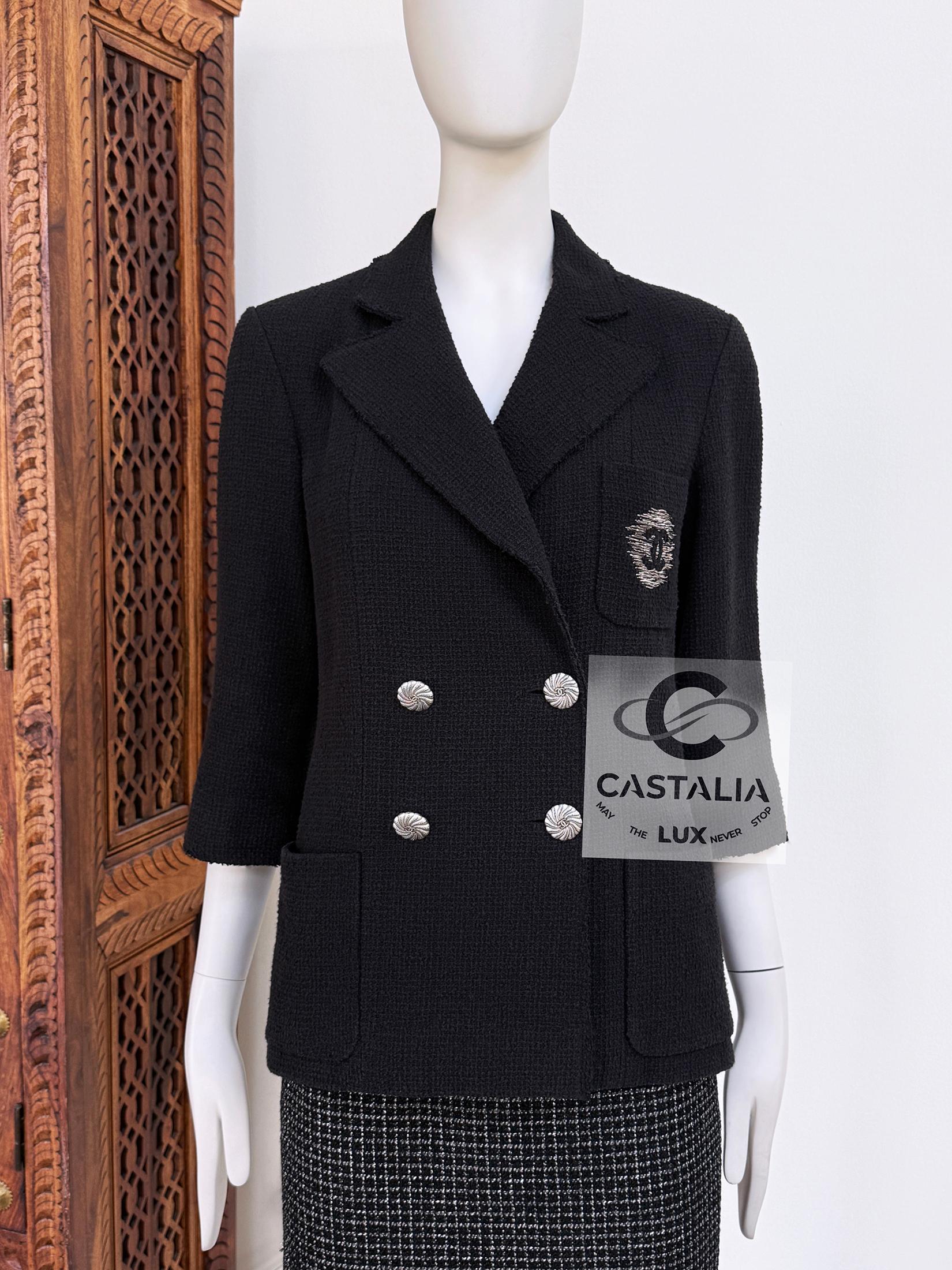 Chanel CC Logo Patch Veste en tweed noir 36 FR 2