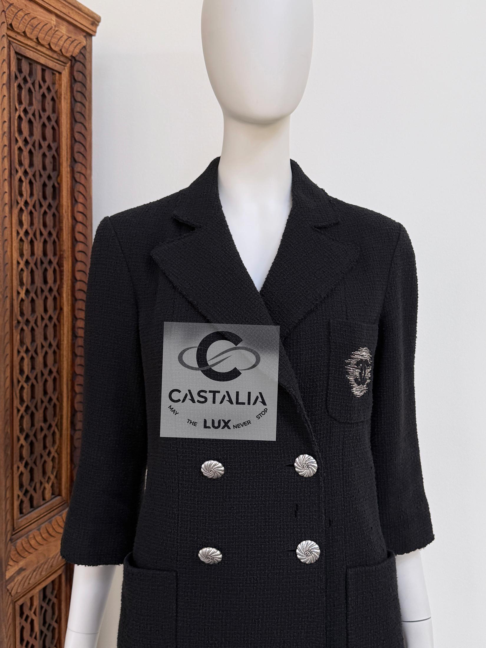 Chanel CC Logo Patch Veste en tweed noir 36 FR 3
