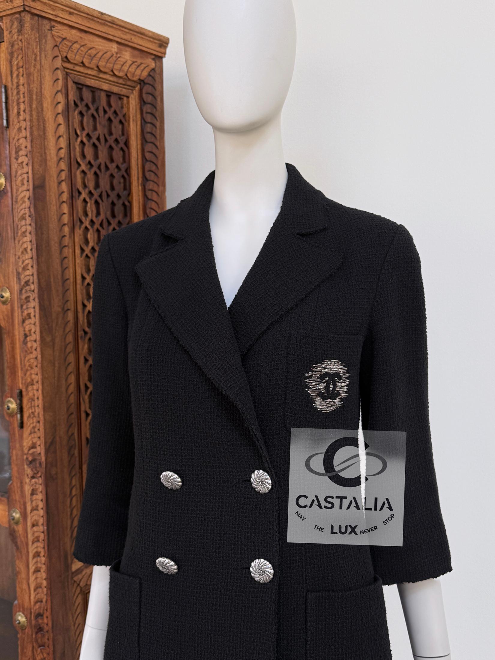 Chanel CC Logo Patch Veste en tweed noir 36 FR 4