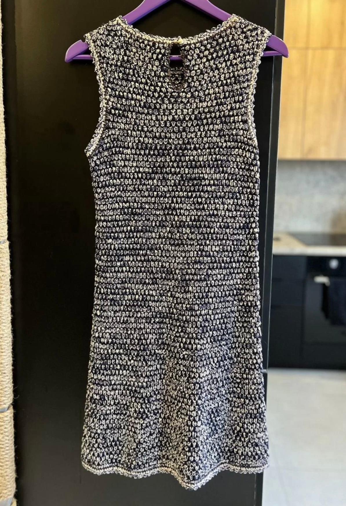 Chanel CC Logo Patch Woven Tweed Dress For Sale 6
