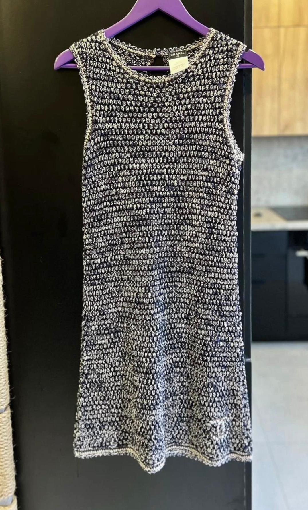 Chanel CC Logo Patch Woven Tweed Dress For Sale 2