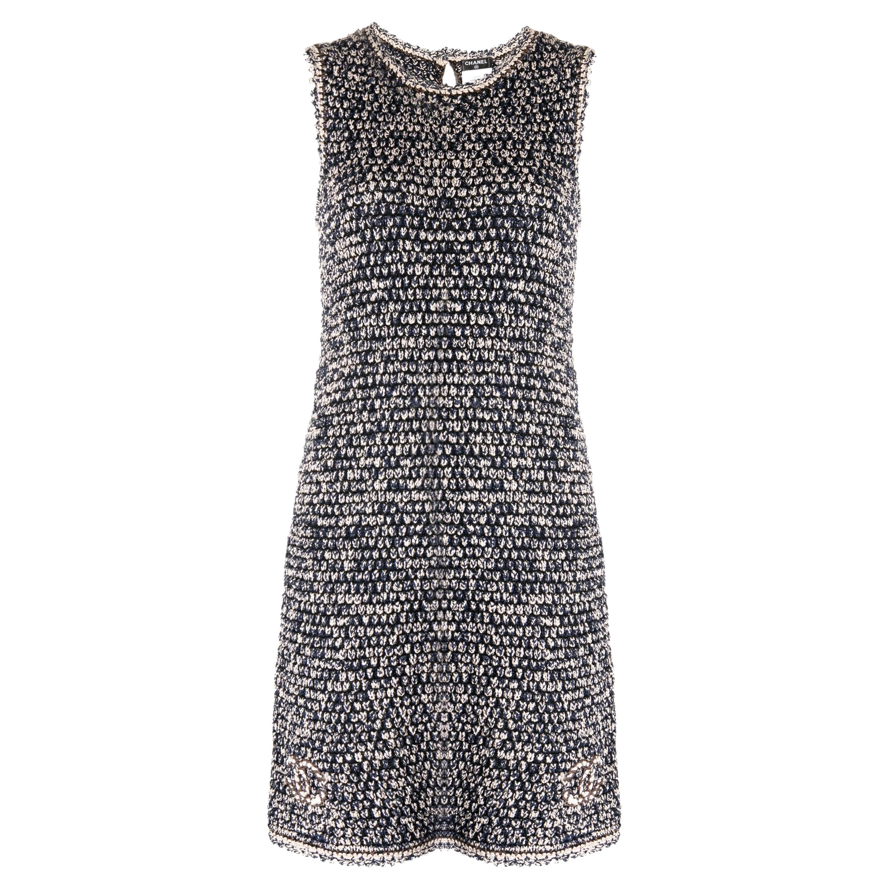 Chanel CC Logo Patch Woven Tweed Dress For Sale