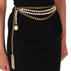 Chanel 'CC' Logo Pearl & 24k Gold Plated Chain Multi-Strand Belt