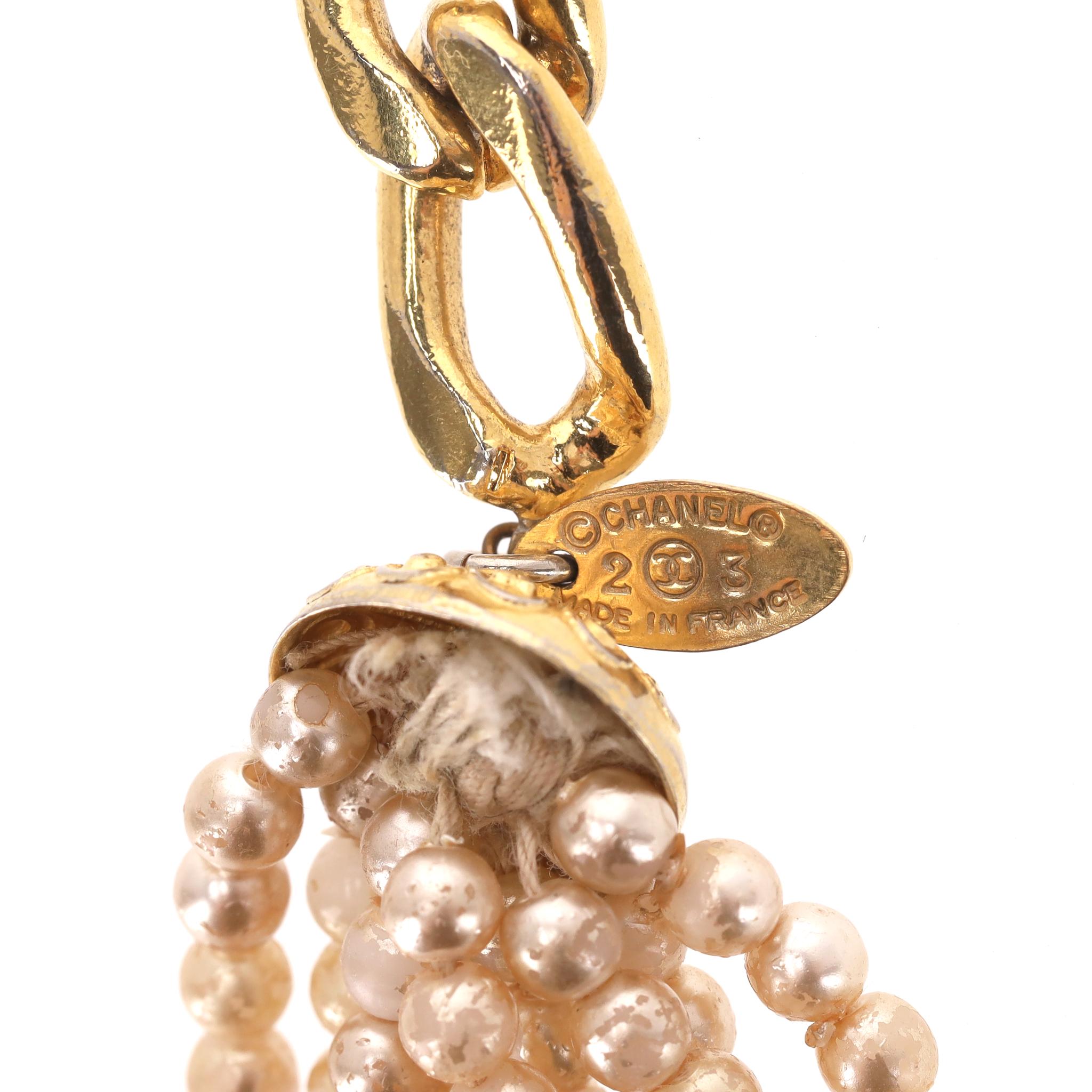 Chanel 'CC' Logo Pearl & 24k Gold Plated Chain Multi-Strand Belt For Sale 4