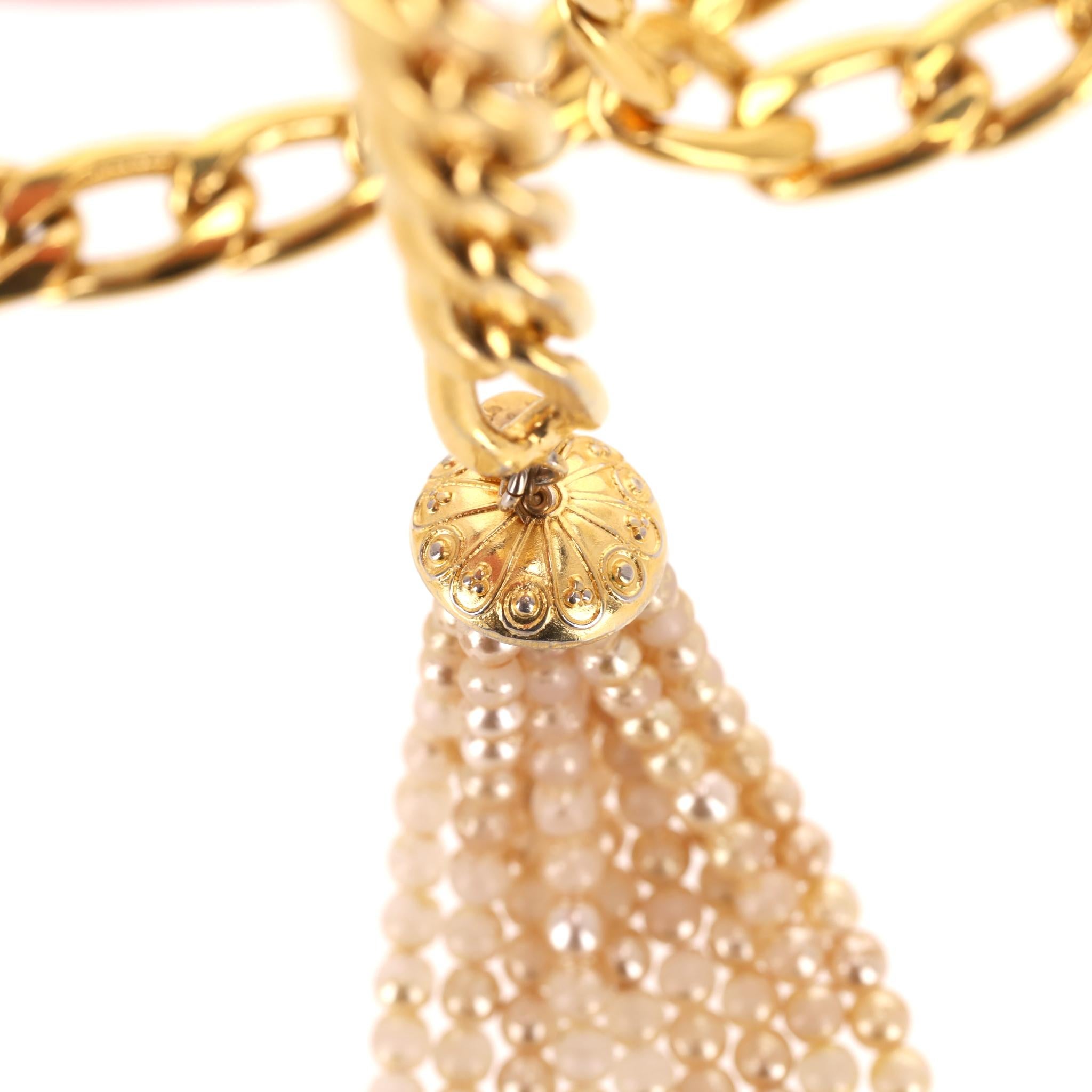 Chanel 'CC' Logo Pearl & 24k Gold Plated Chain Multi-Strand Belt For Sale 5