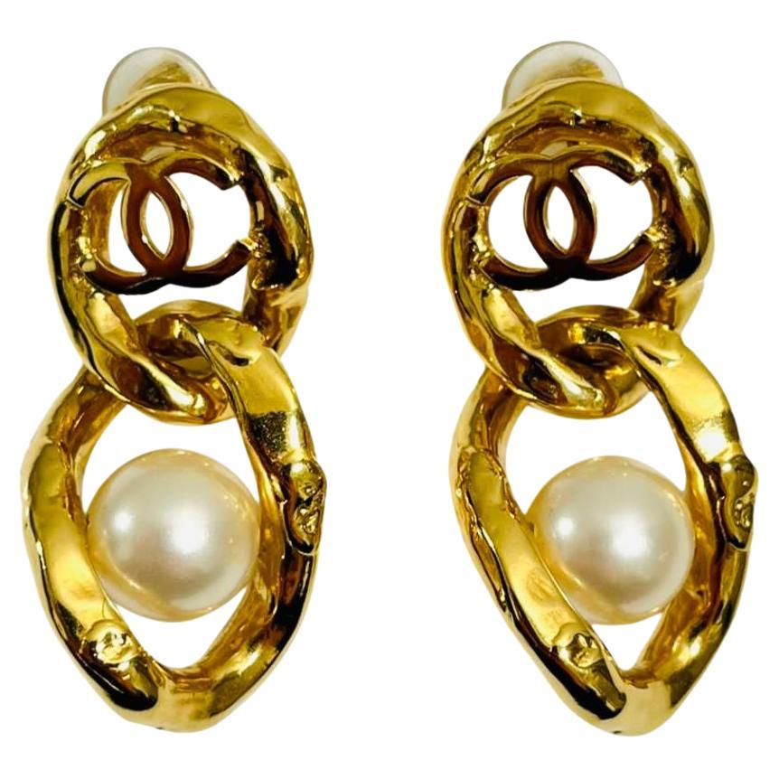 Chanel 'CC' Logo & Pearl Dangle Earrings For Sale