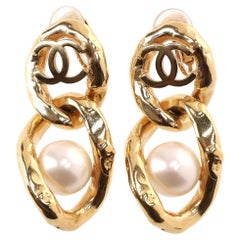 Chanel 'CC' Logo & Pearl Dangle Earrings