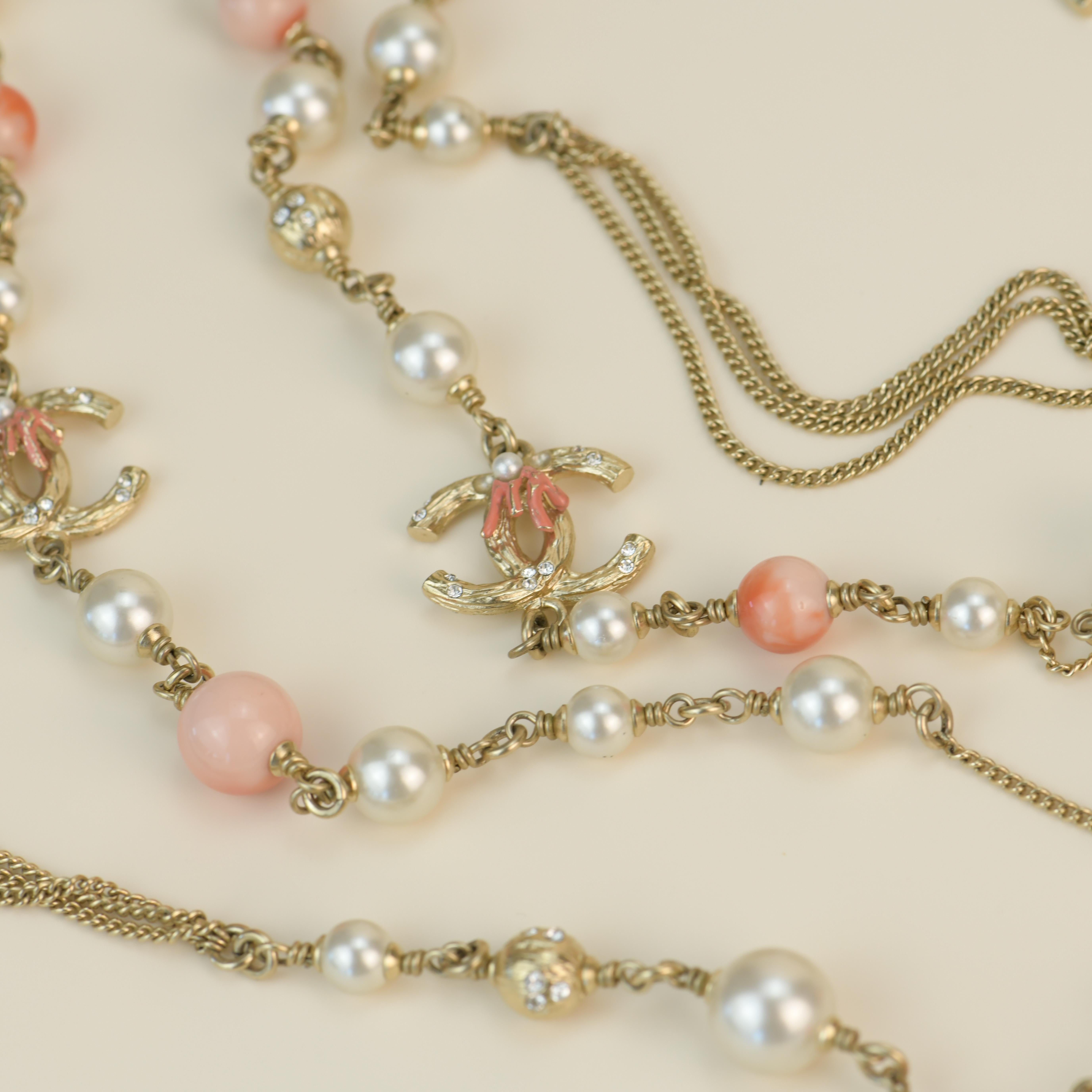 Chanel CC Logo Pearl Pink Long Necklace 4