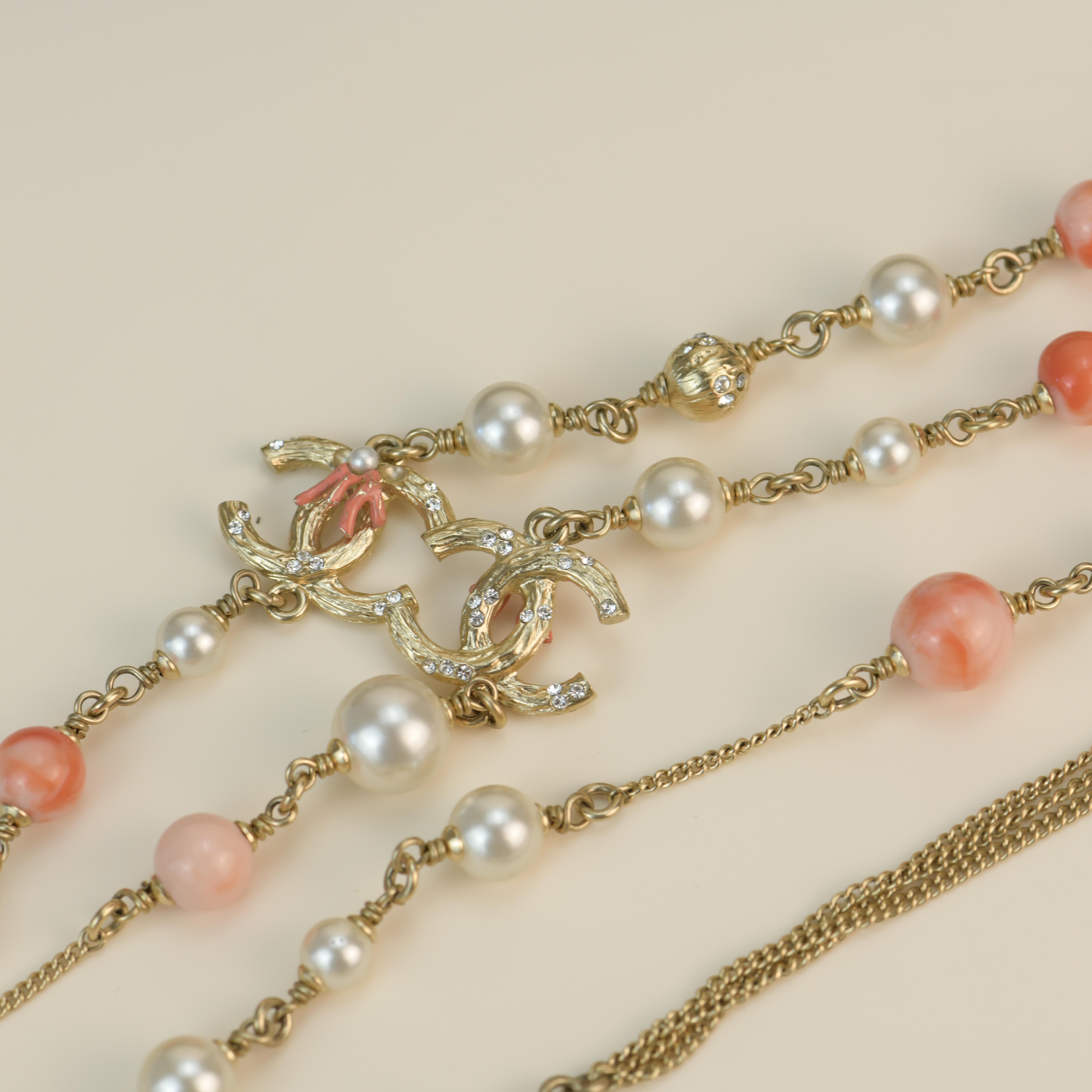 Chanel CC Logo Pearl Pink Long Necklace 5