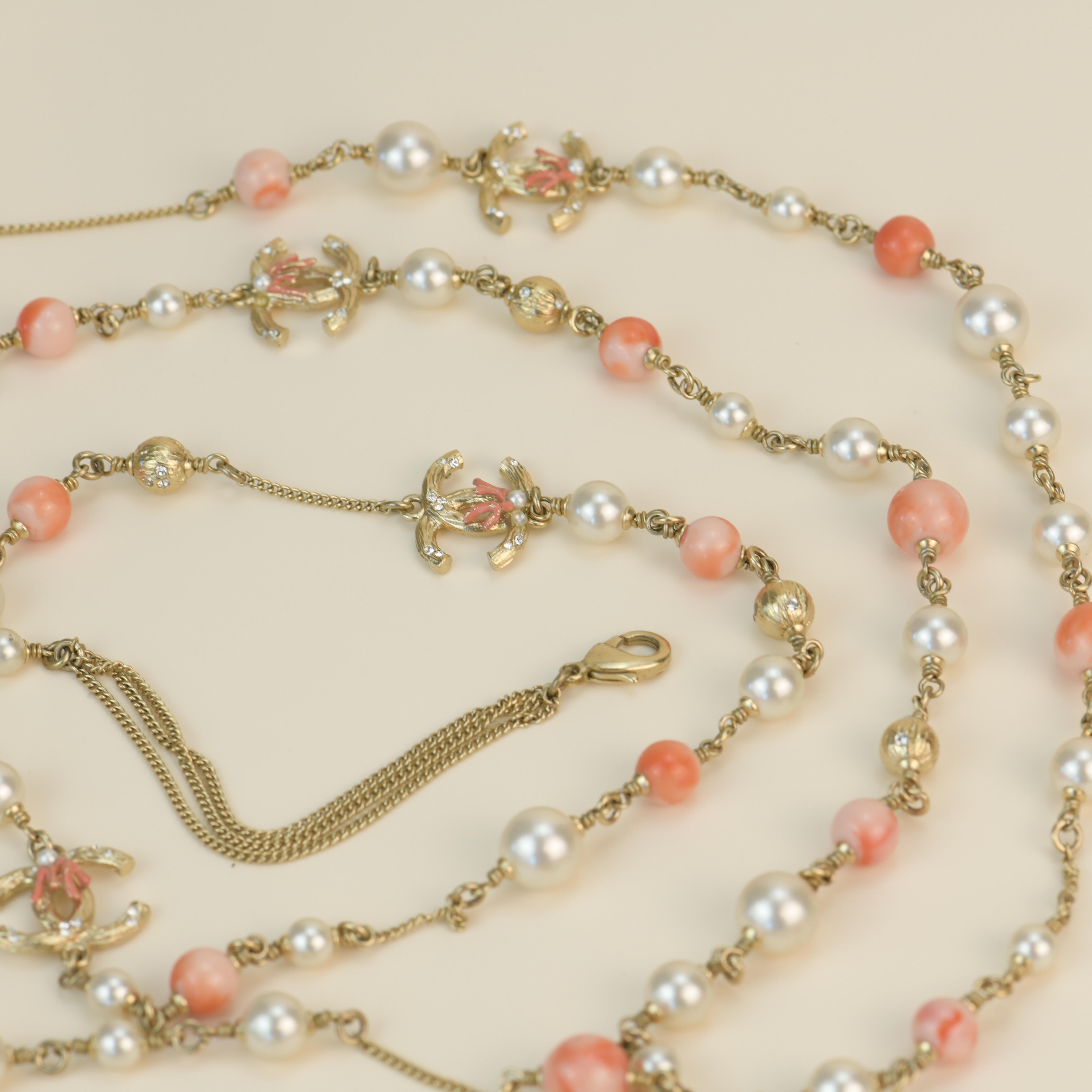 Women's or Men's Chanel CC Logo Pearl Pink Long Necklace