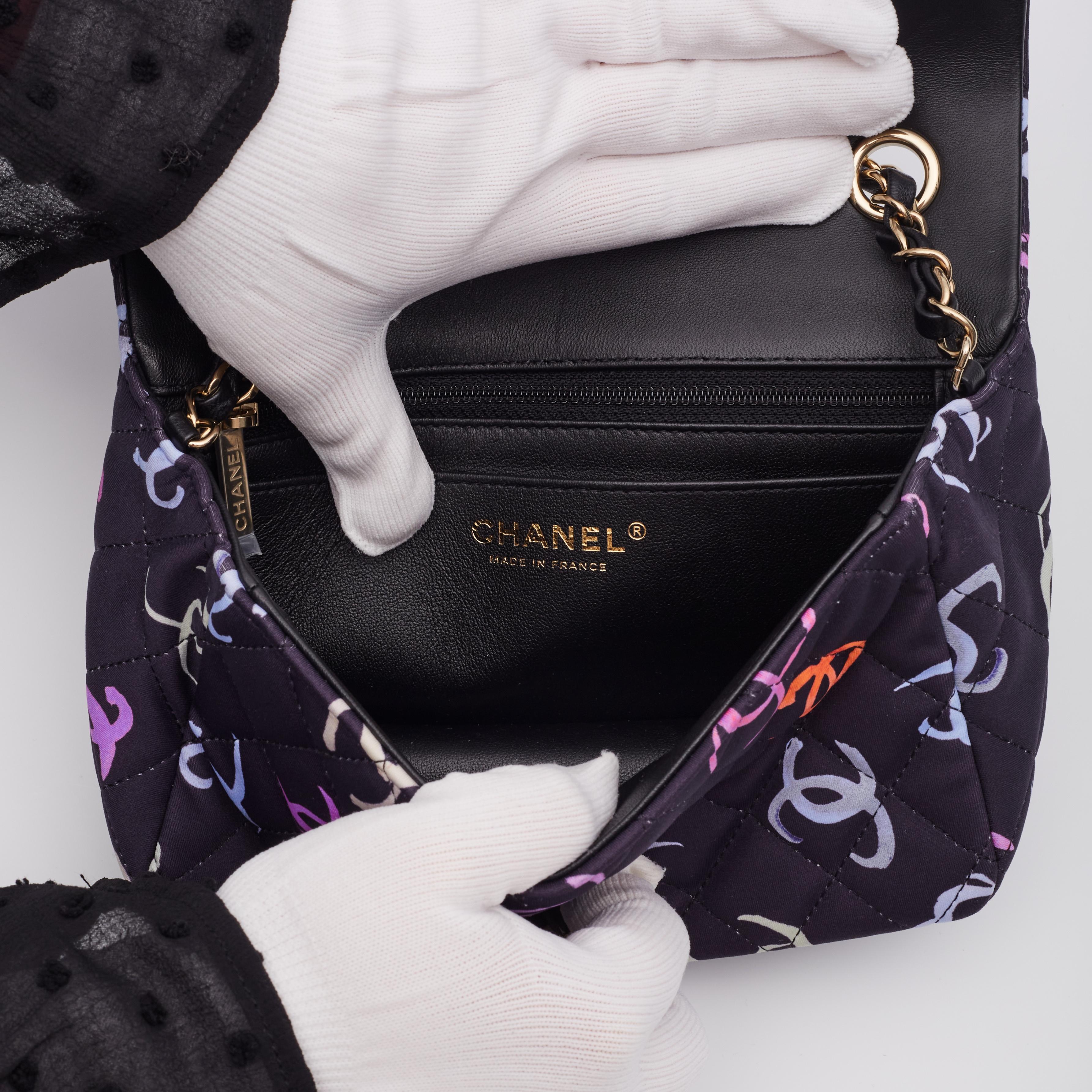 Chanel CC Logo Printed Dark Lavender Flap Bag For Sale 5