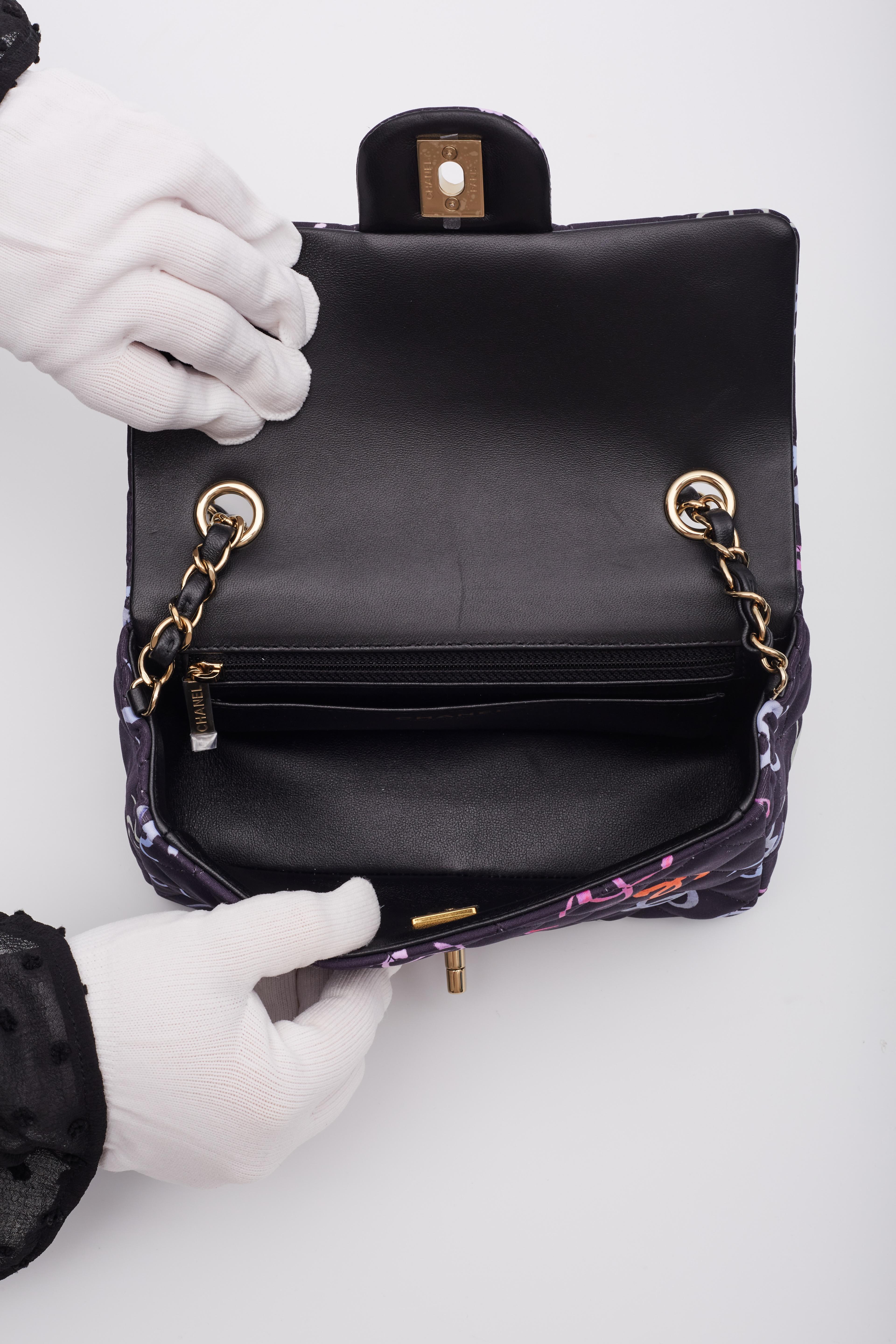 Chanel CC Logo Printed Dark Lavender Flap Bag For Sale 4