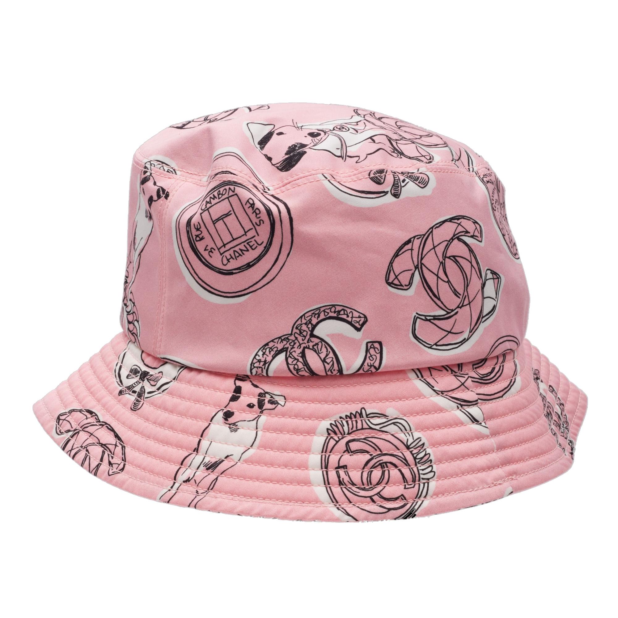 Chanel CC Logo Printed Pink Cotton Bucket Hat For Sale 1