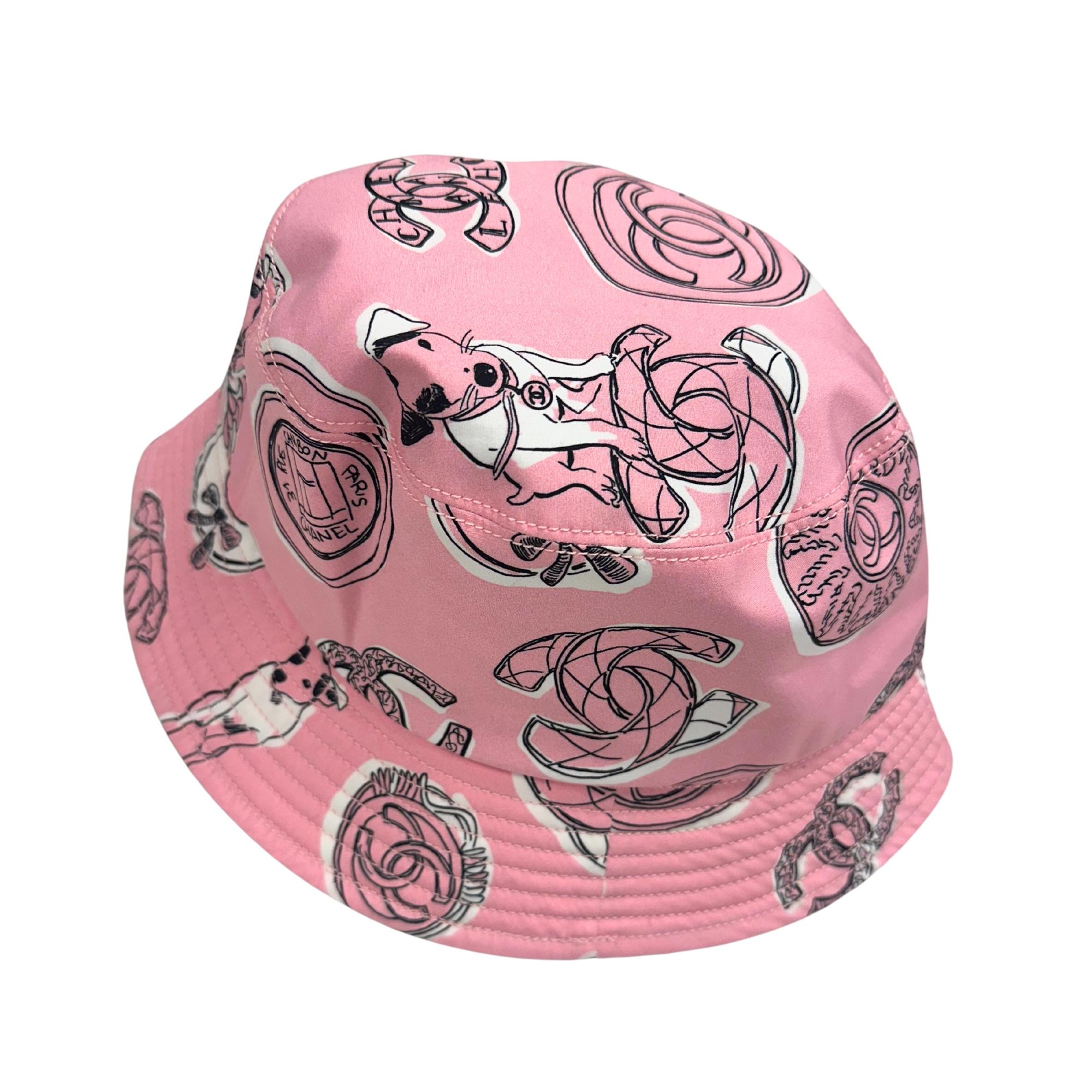 Chanel CC Logo Printed Pink Cotton Bucket Hat For Sale 2