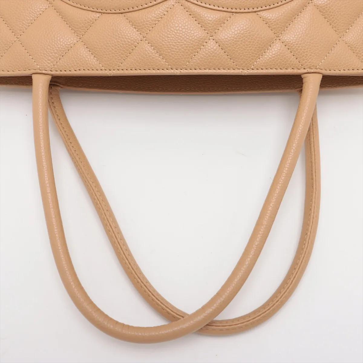 Chanel CC Logo Re-release Caviar Skin Tote Bag Beige im Angebot 2