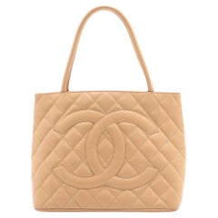 Chanel CC Logo Re-release Caviar Skin Tote Bag Beige