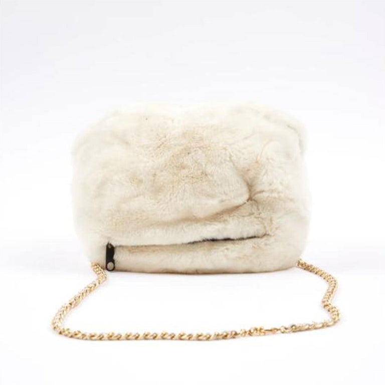 Chanel Cc Logo Reindeer Muff Vintage Rare Limited Edition White Fur Satchel  For Sale at 1stDibs