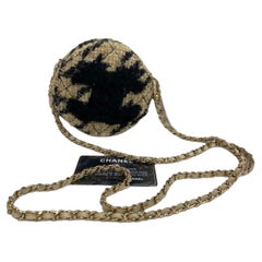 Chanel CC Logo Round Shearling Chain Shoulder Bag Beige x Black